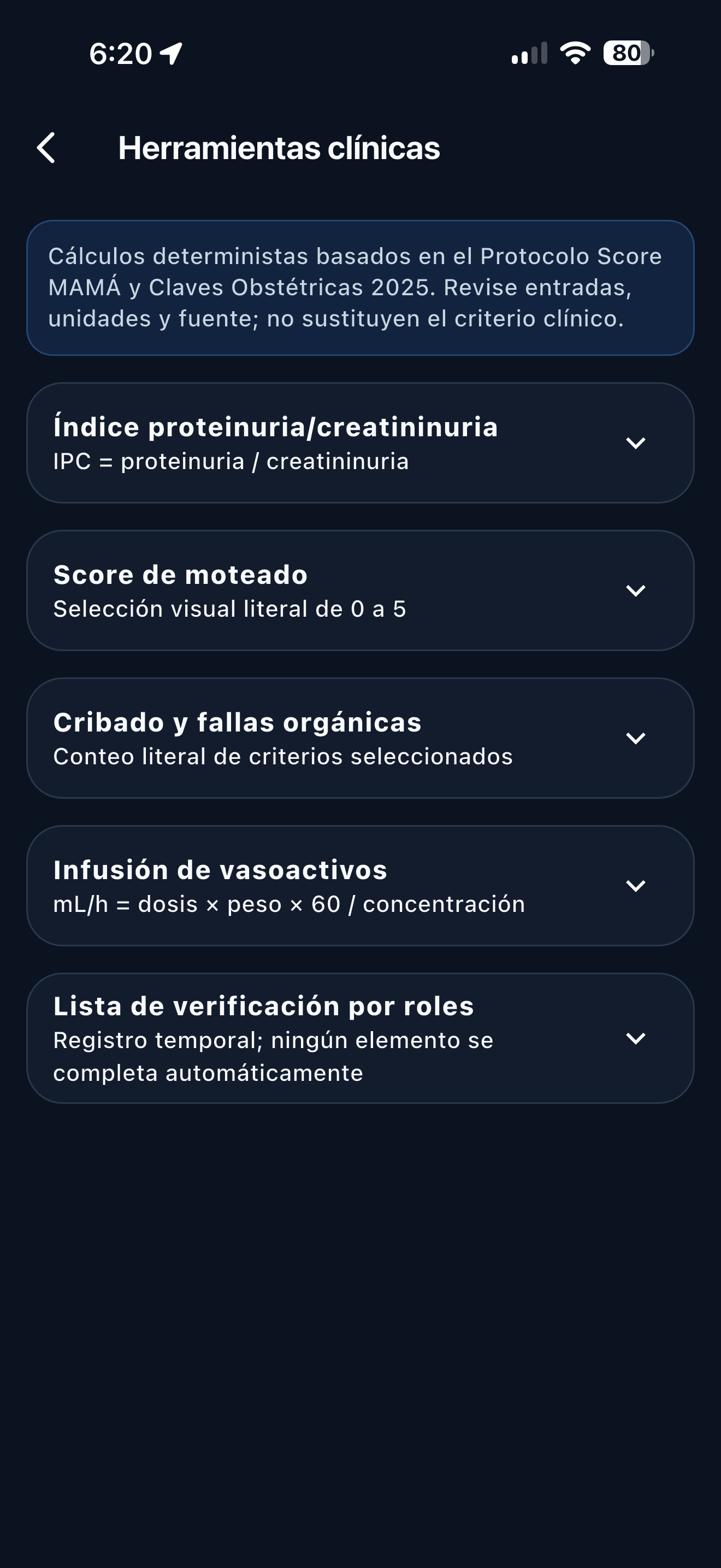 Listado de herramientas clínicas disponibles
