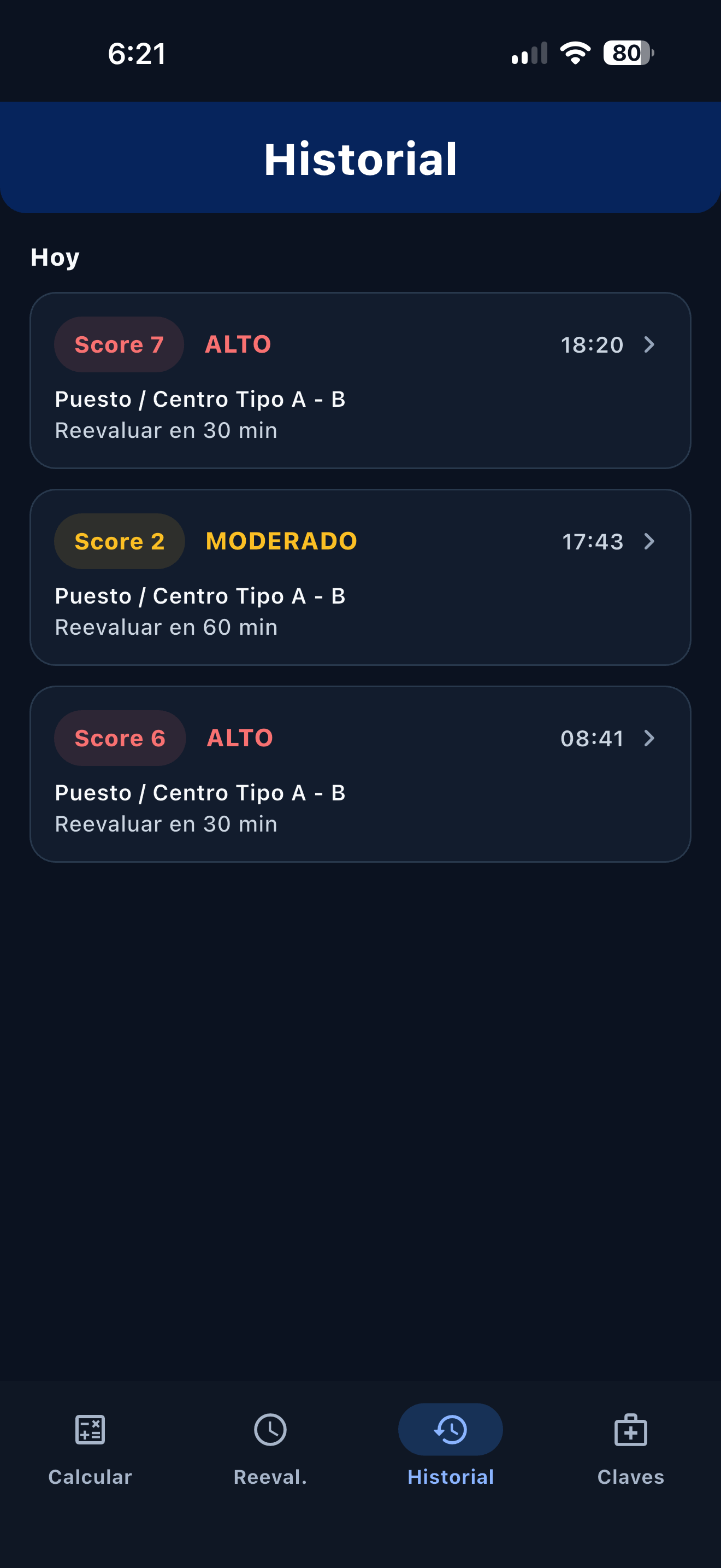 Historial de evaluaciones clínicas